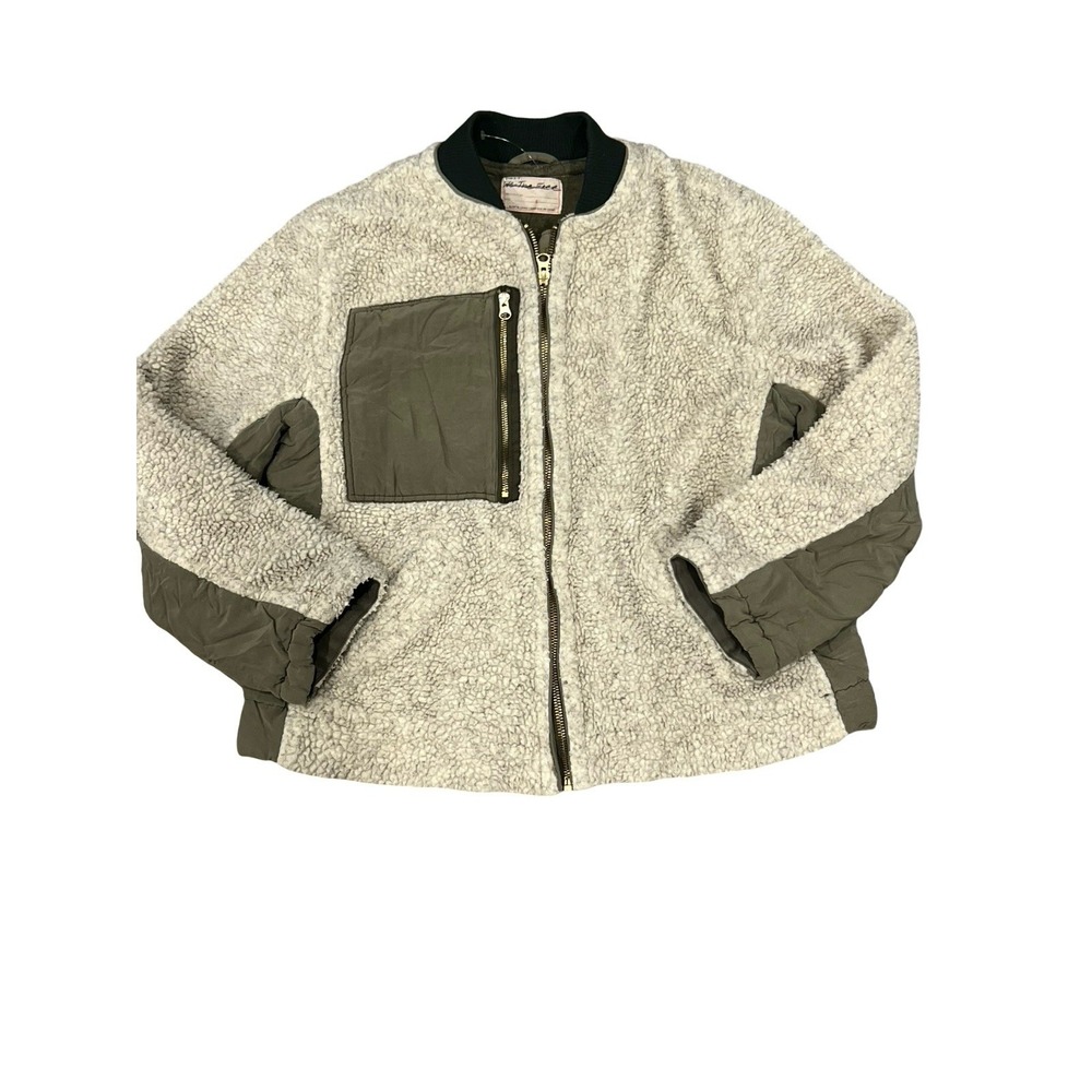 Free People Rivington Sherpa Olive Oversized Relaxed Zipper Jacket Womens Small - Picture 2 of 7